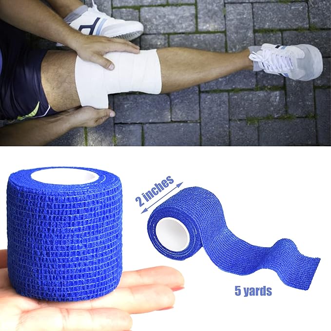 9 Pack 2" x 5 Yards Self Adhesive Bandage Wrap Self Stick Wrap for Ankle, Wrist, Finger, Sports, Breathable Cohesive Vet Tape for Pets (D Dark Blue)-PawvioPets