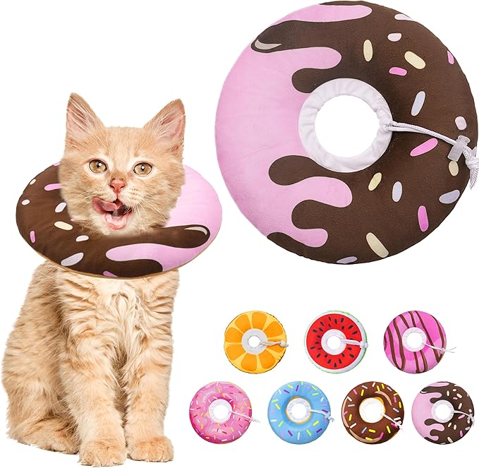 Cat Cone Collar Soft, Adjustable Cat Recovery Collar Kitten Cones to Stop Licking, Cute Donut E Collar After Surgery, Elizabethan Kittens Protective Cones After Spay (Chocolate, Small)-PawvioPets