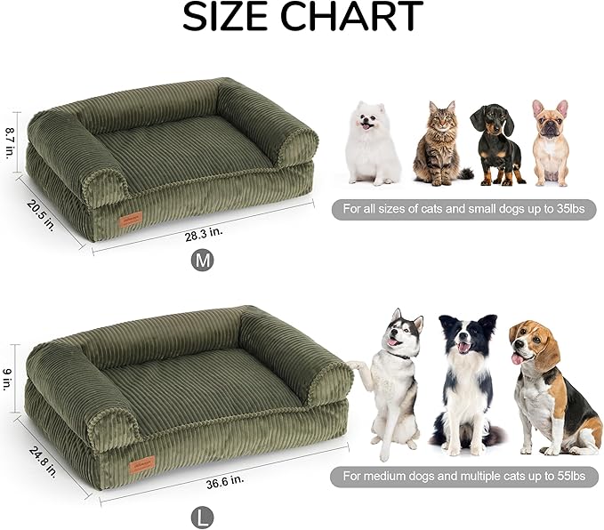FUKUMARU Cute Dog Bed, Fluffy Dogs Couch with TPU Layer Keeping Lining Dry, Pet Sofa Medium Size Dog Easy to Care, Warm Cat Bed with Removable Zipper Cover, 36inch, Large, Green-PawvioPets