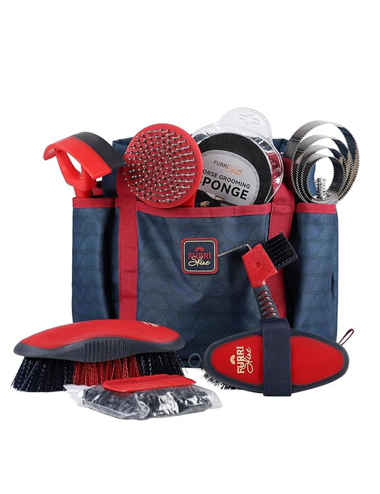 9PCS Horse Grooming Kit Curry Comb Sweat Scraper Horse Bathing Supplies Grooming Tools with Storage Bag Shadowberry-PawvioPets