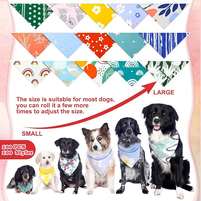 150 Pcs Dog Bandanas Bulk Pet Bibs Colorful Triangle Scarf Pet Bandanas for Medium Large Dogs Spring Summer Birthday Costume Decoration (Boho)-PawvioPets