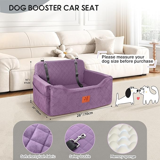 Dog Car Seat for Medium/Large Dogs, Dog Booster Seat for Pet Under 50lbs or 2 Small, Detachable and Washable Pet Car Seat,Multi-Functional Pet Travel Bed for Backseat(Purple)-PawvioPets