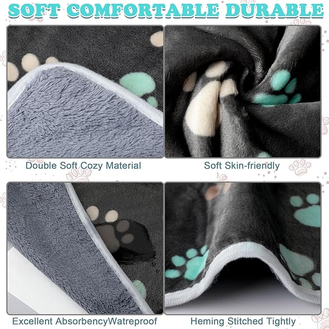 4 Pcs Waterproof Guinea Pig Blankets Washable Small Animal Fleece Bedding Absorbent Guinea Pig Cage Liners Reusable Pet Pee Pad Sleep Mat Pad Cover for Hamster Ferret (Cute Paw,24 x 16 Inch)-PawvioPets