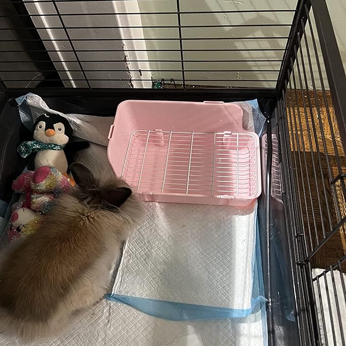 11Pcs Rabbit Litter Box Toilet,Bunny Corner Litter Bedding Plastic Square Grate Guinea Pig Bunny Ferret Hamster Hedgehog, Potty Trainer Bedding Box for Guinea Pig Ferret Hamster Hedgehog (Pink)-PawvioPets