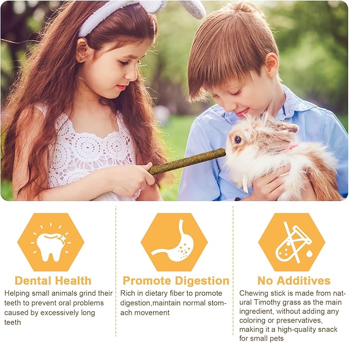 52Pcs Rabbit Chew Sticks, Guinea Pig Toys, Natural Timothy Grass Molar Teeth Stick, Mixing Flowers, Roses, Calendula and Forget Me Not, Small Animals Treats-PawvioPets