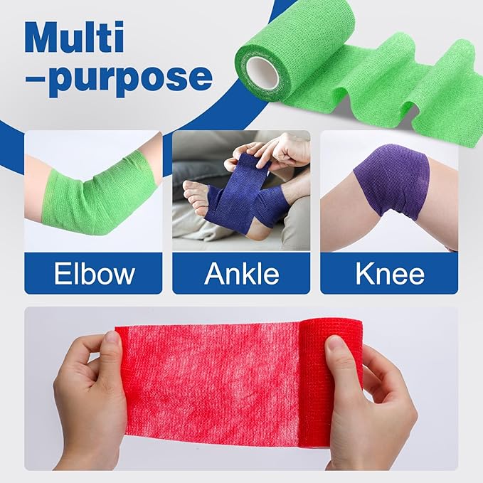 AZEN 18 Pack Self Adhesive Bandage Wrap, 4" X 5 Yards Elastic Cohesive Bandage Wrap, Color Athletic Tape, Tattoo Grip Tape Wra, Ankle Tape, Vet Wrap-PawvioPets