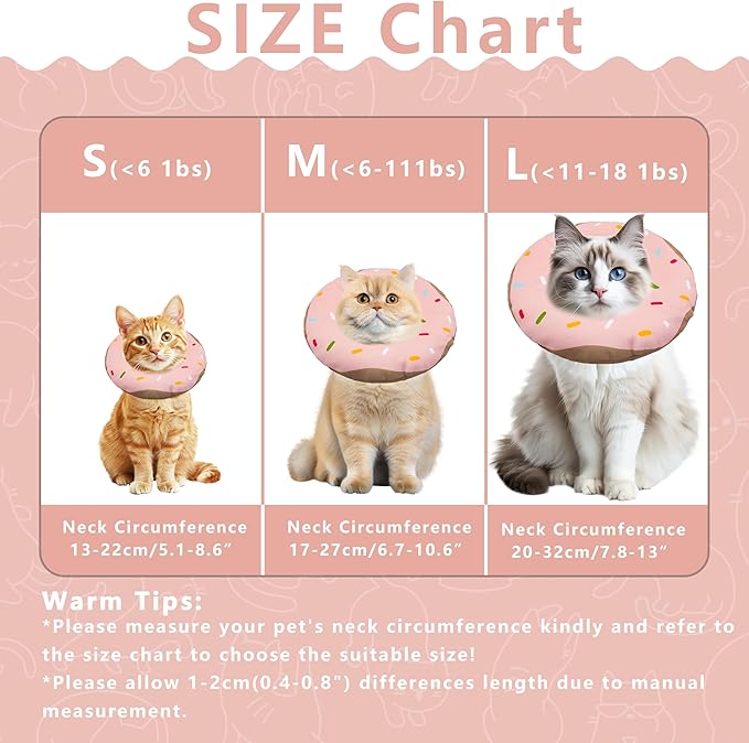 Cat Cone Collar Soft, Adjustable Cat Recovery Collar Kitten Cones to Stop Licking, Cute Donut E Collar After Surgery, Cats Neck Pillow Cone Elizabethan Cones of Shame (Waterproof Pink, Small)-PawvioPets
