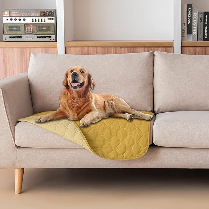 gogobunny 100% Double-Sided Waterproof Dog Bed Cover Pet Blanket Sofa Couch Furniture Protector for Puppy Large Dog Cat, Reversible (30x30 Inch (Pack of 1), Dark Yellow/Light Yellow)-PawvioPets
