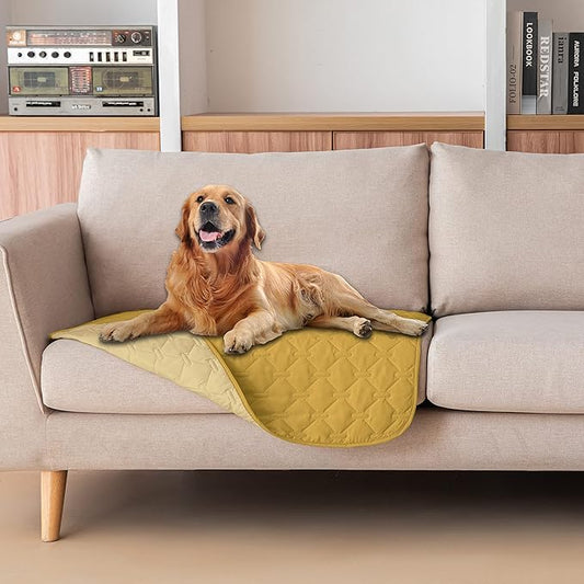 gogobunny 100% Double-Sided Waterproof Dog Bed Cover Pet Blanket Sofa Couch Furniture Protector for Puppy Large Dog Cat, Reversible (30x30 Inch (Pack of 1), Dark Yellow/Light Yellow)-PawvioPets