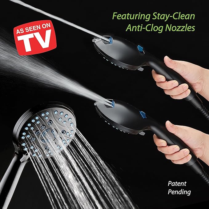 AquaCare High Pressure 8-mode Handheld Shower Head - Anti-clog Nozzles, Built-in Power Wash to Clean Tub, Tile & Pets, Extra Long 6 ft. Stainless Steel Hose, Wall & Overhead Brackets-PawvioPets