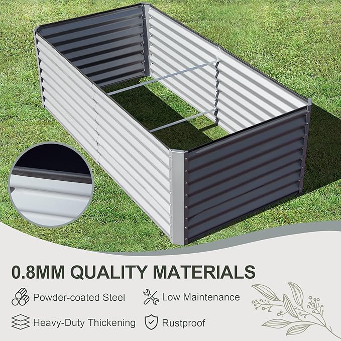 Domi Raised Garden Beds Outdoor, 6x3x2ft Thickening Tall Metal Rectangular Deep Root Box Planter for Vegetables, Flowers, Herbs, and Succulents 2" Deep w/ 256 Gallon Capacity - Silvery-PawvioPets