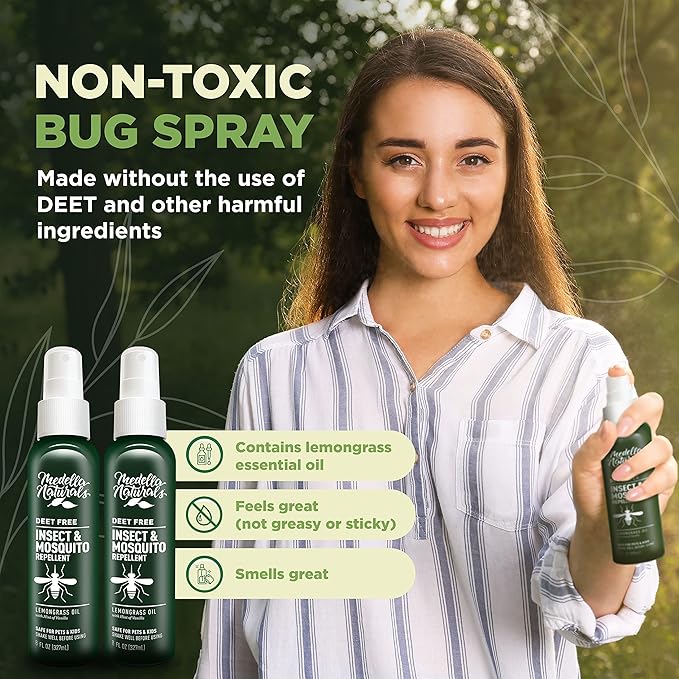 Deet-Free Insect & Mosquito Repellent Pack of 2 (8 oz) – Nice Smelling Insect Repellent with Lemongrass Oil Safe for Pets and Kids – Bug Spray for Mosquitoes, Gnats, Black Flies, and No-See-ums-PawvioPets
