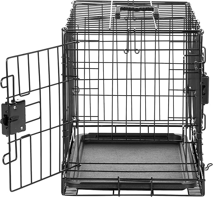 Amazon Basics Durable,Foldable Metal Wire Dog Crate with Tray, Double Door, Divider, 22 x 13 x 16 in, Black-PawvioPets
