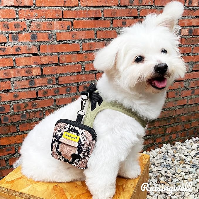 Dog Treat Pouch for Pet Walking and Training with Clicker Poop Bags and Double Bag Design Small Fanny Zipper Pack Holder for Puppy Snack Dispenser Kit for Leash and Outdoor Use Snake Skin-PawvioPets