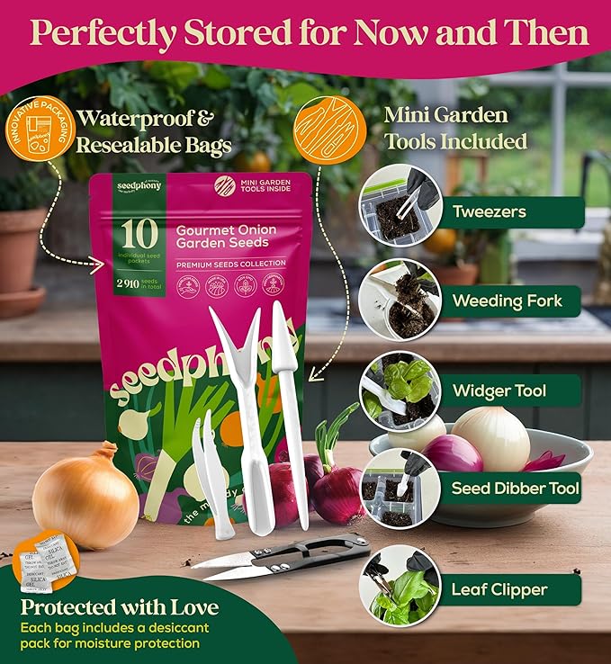 10 Gourmet Onion Seeds for Planting Variety Pack - 2,900+ Non-GMO Heirloom Vegetable Seeds for Growing Indoor & Outdoor: Red Burgundy, Leek, Walla Walla, Grano White & Yellow Sweet Spanish-PawvioPets