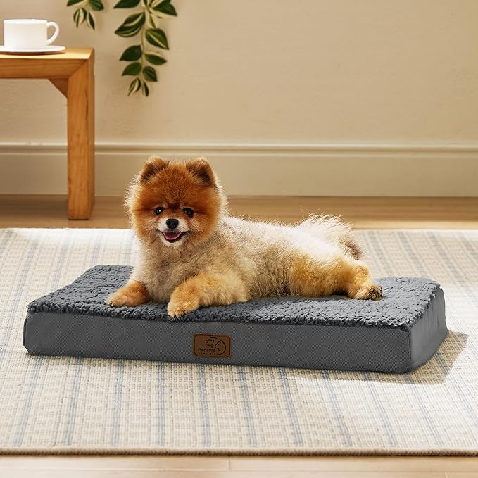 Bedsure Dog Bed for Small Dogs - Orthopedic Flat Puppy Beds with Removable Washable Cover, Egg Crate Foam Pet Mat, Suitable for Pet Up to 20 lbs-PawvioPets