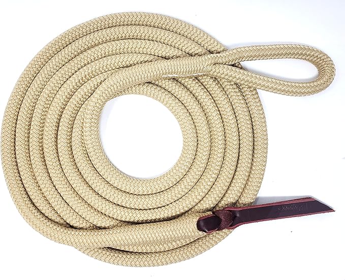 Double Braid Lead Rope with Eye Splice Loop, 12-14FT Lengths (Beige, 12 ft.)-PawvioPets