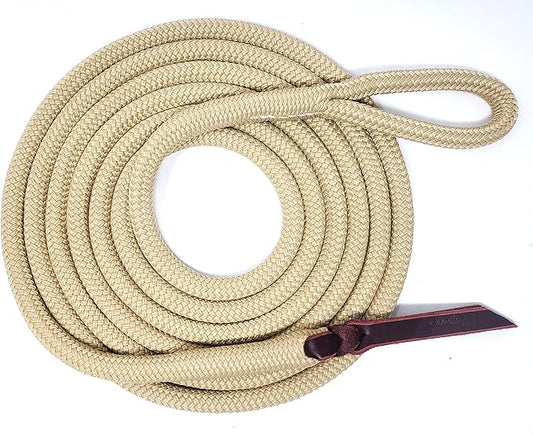 Double Braid Lead Rope with Eye Splice Loop, 12-14FT Lengths (Beige, 12 ft.)-PawvioPets