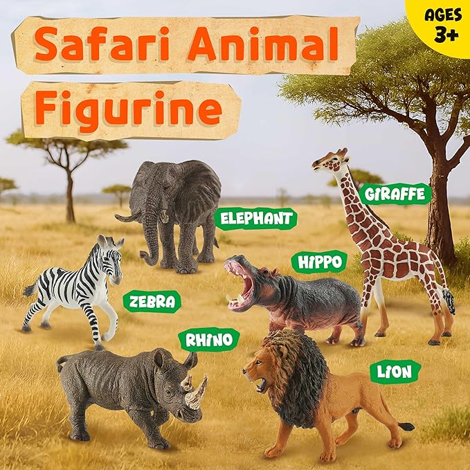 6PCS Safari Animal Figure Toys for Kids 3-5 Realistic Plastic Jungle Animal Figurines African Wildlife Learning Toys for Kids Boys Girls Toddlers-PawvioPets