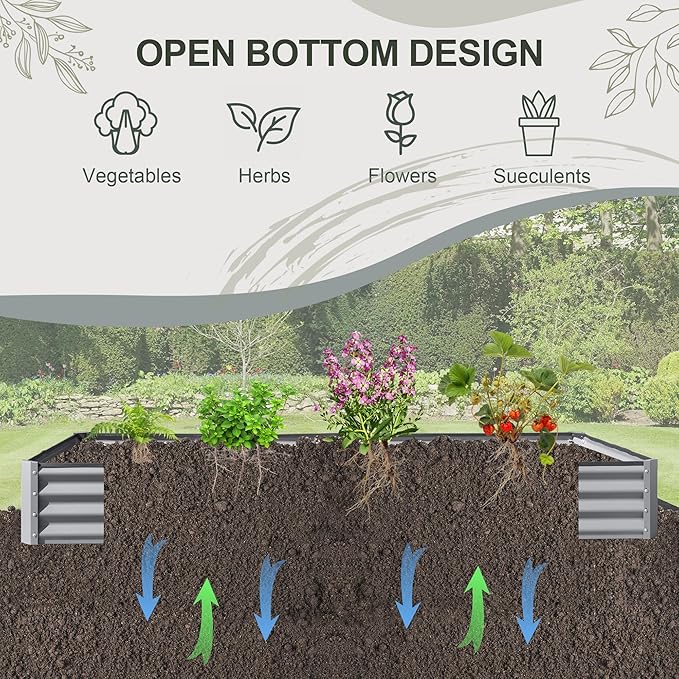 Domi Galvanized Raised Garden Bed, 8x4x1Ft Thickening Metal Planter Box for Vegetables Bottomless for Backyard Outdoor, 1" Deep w/ 228 Gallon Capacity - Silvery-PawvioPets