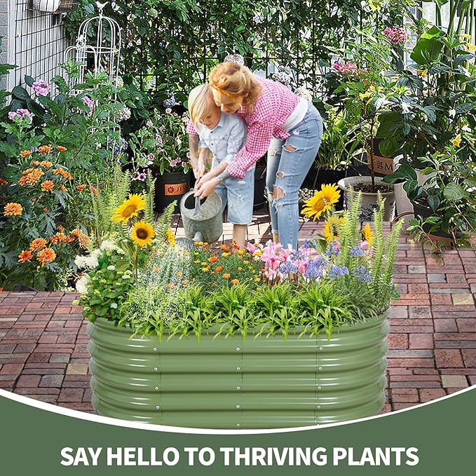1MORE Galvanized Raised Garden Bed- Planter Garden Boxes Outdoor, Raised Beds for Gardening, 4x2x1.4ft Metal Garden Bed Kit for Vegetables Flower, Planter Raised Bed with Protective Tape & Tools.Green-PawvioPets