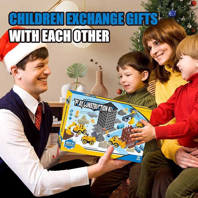 Construction Sandbox with Lid - 4 Vehicles with 1 Conveyor, 8 Castle Molds, 6 Figures & 3lbs Moldable Sand - Preschool Sensory Bin for Fine Motor Skills, Ages 3-6-PawvioPets