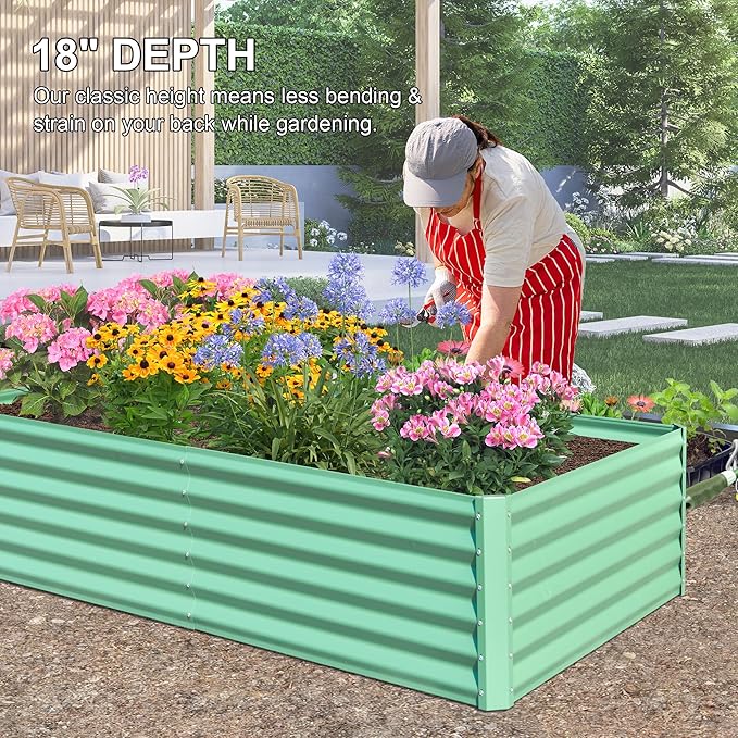 Domi Raised Garden Beds Outdoor, 6x3x1.5Ft Thickening Tall Metal Rectangular Deep Root Box Planter for Vegetables, Flowers, Herbs, and Succulents 1.5" Deep w/ 192 Gallon Capacity - Green-PawvioPets