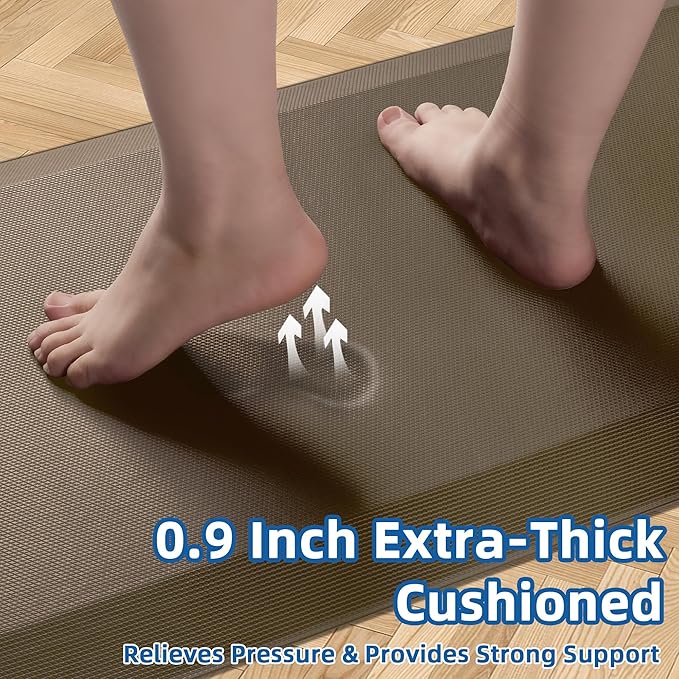 2 PCS Anti Fatigue Kitchen Mats for Floor, Brown 9/10 Extra Thick Cushioned Standing Desk Mat, Comfort Memory Foam Ergonomic Rugs and Mats Non-Slip Waterproof for Office, Kitchen, 20"x32"+20"x48"-PawvioPets
