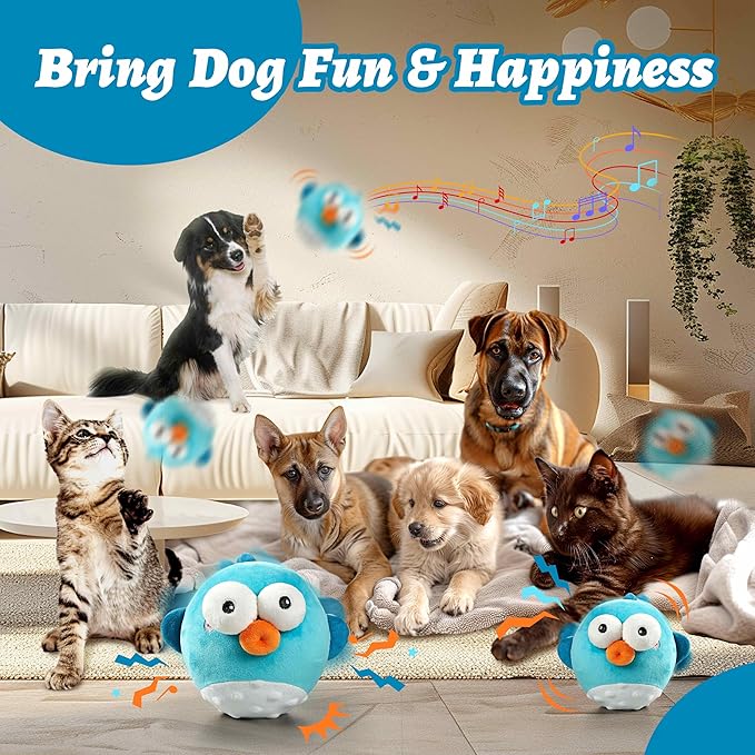 Dog Toys,Rechargeable Crinkle Chew Interactive Squeaky Toy with Jumping Music Moving Ball for Small Medium Large Breed Puppy Toys to Keep Pets Busy (Puffer)-PawvioPets