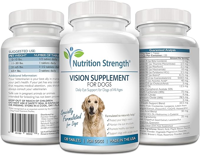 Eye Care for Dogs Daily Vision Supplement with Lutein, Zeaxanthin, Astaxanthin, CoQ10, Bilberry Antioxidants, Vitamin C, Vitamin E Support for Dog Eye Problems, 120 Chewable Tablets-PawvioPets