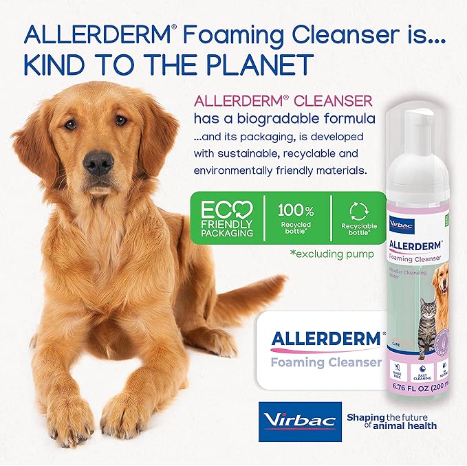 ALLERDERM Foaming Cleanser- Rinse-Free Waterless Micellar Foam for Dogs and Cats with Sensitive Skin by Virbac-PawvioPets