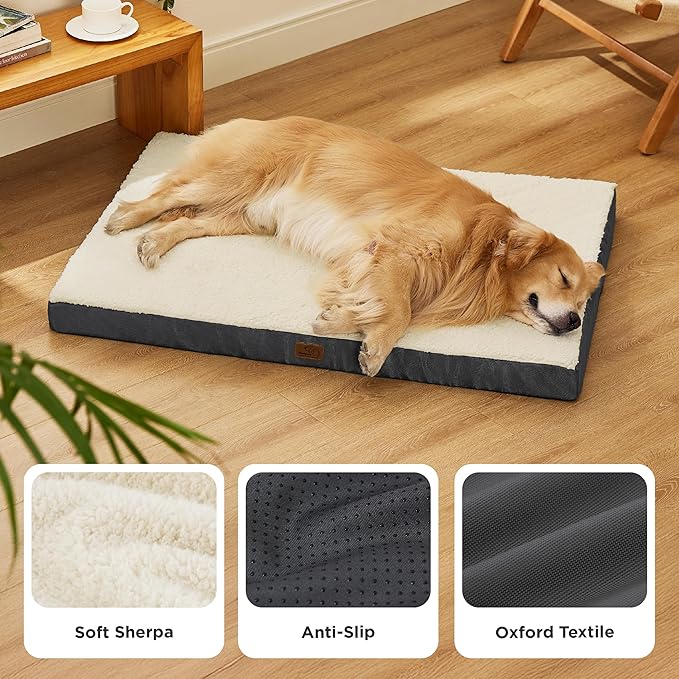 Bedsure XL Dog Beds Large Sized Dog -Orthopedic Flat Extra Large Pet Beds with Removable Washable Cover, Egg Crate Foam Mat, Suitable for Pet Up to 100 lbs-PawvioPets