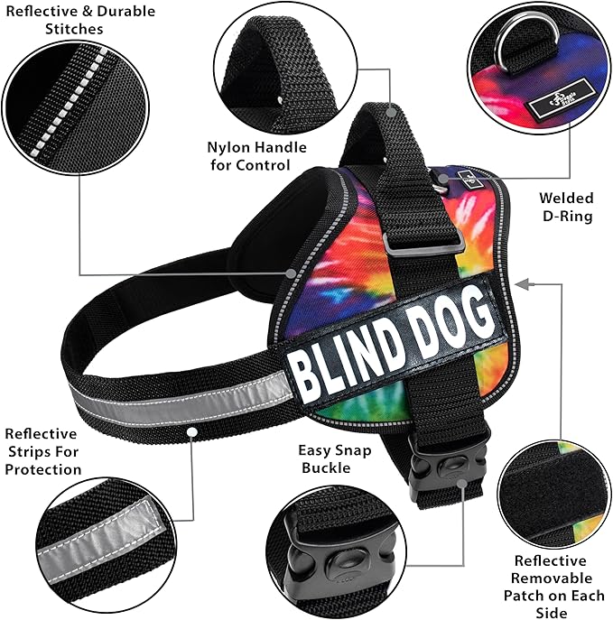 Doggie Stylz Blind Dog Harness No Pull No Escape Dog Vest for Blind Dogs Adjustable Vest with Handle Blind Dog Accessories and Patches for Training and Mobility-PawvioPets