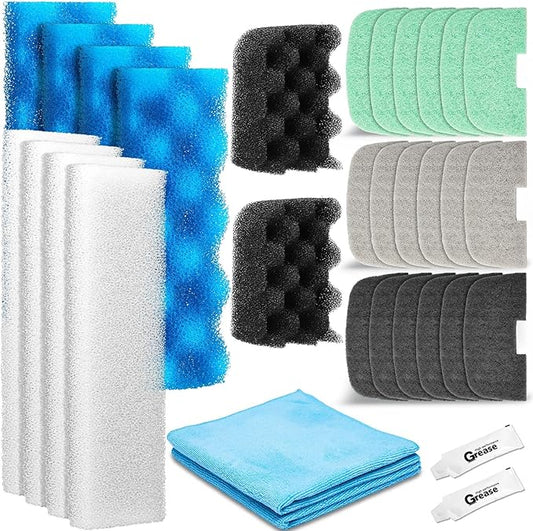 32 Pcs Aquarium Replacement Maintenance Kit Compatible with Fluval 206/207 Filter Media Including Biological Sponge, Ammonia/Phosphate/Nitrite Remover Pad, Aquarium Towel, Grease-PawvioPets