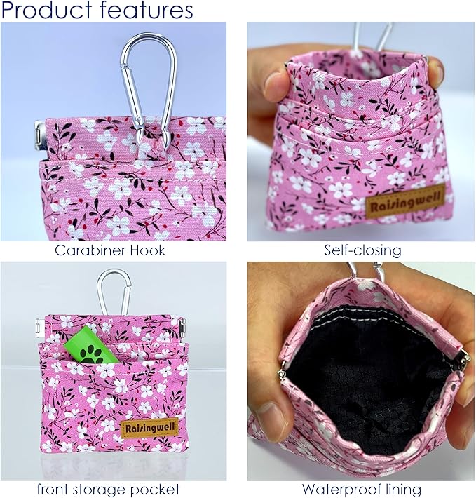 Dog Treat Pouch, Small Cotton Pocket Sized Training Holder, Hand Free Walking Fanny Bag with Carabiner, Self-Closing Pet Feed Snack Reward, Behavior Aids for Puppy Travel or Outdoor Use-PawvioPets