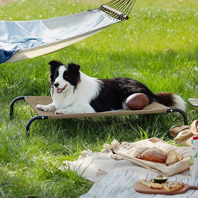Bedsure Outdoor Elevated Dog Bed Large Sized Dog, Portable Indoor & Outdoor Cooling Raised Cot Pet Hammock Bed with Skid-Resistant Feet, Frame with Breathable Mesh, Brown, 49 inches-PawvioPets