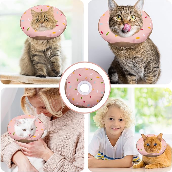 Cat Cone Collar Soft, Adjustable Cat Recovery Collar Kitten Cones to Stop Licking, Cute Donut E Collar After Surgery, Cats Neck Pillow Cone Elizabethan Cones of Shame (Waterproof Pink, Small)-PawvioPets