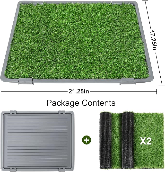 Dog Grass Pad with Tray: 2 Pack Grass Pee Pads for Dogs Potty for Puppy Training, 22"x18" Artificial Turf for Dogs with Collection Tray for Indoor /Outdoor /Patio /Balcony, Grey-PawvioPets