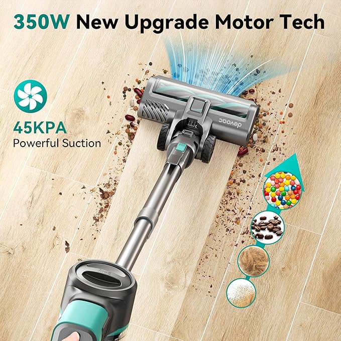 DEVOAC S10K Cordless Vacuum Cleaner, 45Kpa 50mins Lightweight Stick Vacuum with Powerful Suction for Home, Rechargeable, Self-Standing, Handheld Vacuum Cleaners for Hardwood Floors, Carpets, Pet Hair-PawvioPets
