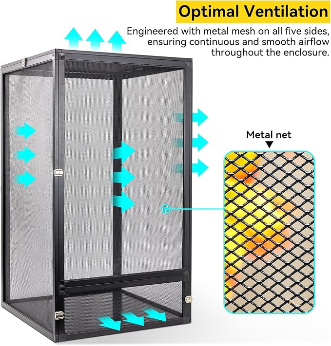 45 Gallon 360° Panoramic Foldable Reptile Terrarium Kit: Crested Gecko Tank and Reptile Cage for Superior Ventilation, Easy Feeding, Sturdiness, and Simple Assembly (Black, 32"x18"x18")-PawvioPets