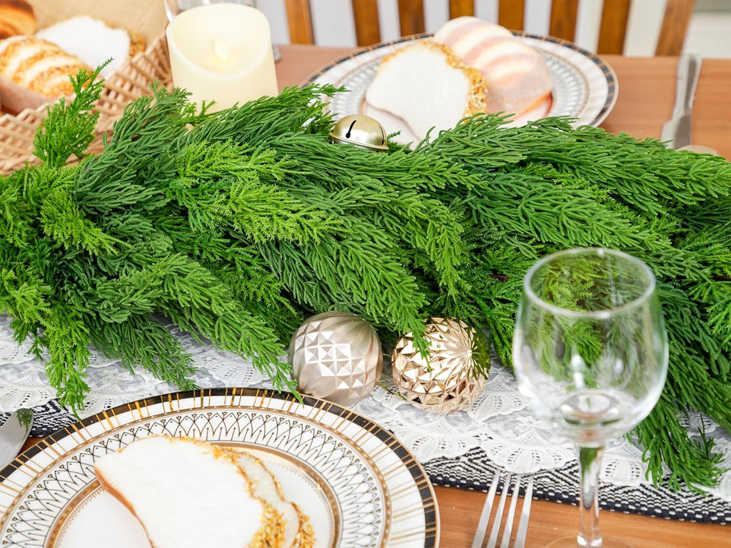 6FT Extra Full Christmas Garland Faux Cypress Pine Cedar Garland Realistic for Mantle Fireplace Stairs Table Wall Door Indoor Outdoor Christmas Xmas Decor Decorations