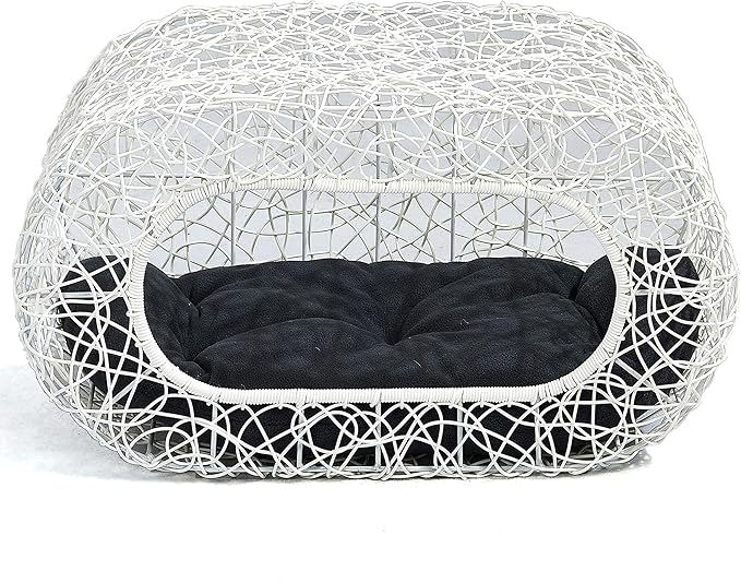 D+GARDEN Fun Stackable White Cat Condo for Indoor Cats - Interactive Play Rattan Modern Cat House for Indoor Cats Kitty, Pet Friendly Top/Side House Entry, Cat Bed Enclosed-PawvioPets
