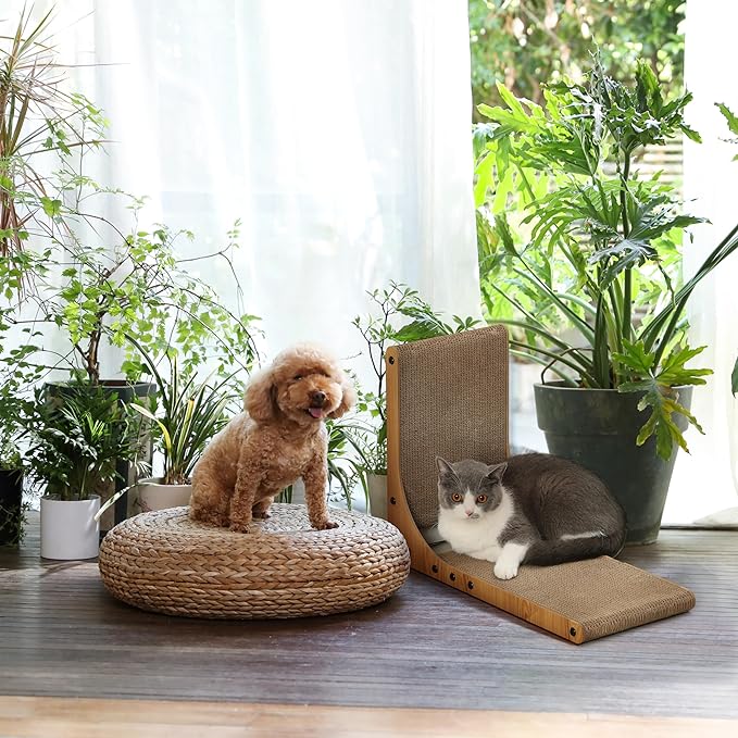 FUKUMARU Cat Scratcher, 18.9 Inch L Shape Cat Scratch Pad, Vertical Cat Scratcher Wall Mounted, Cat Scratching Cardboard with Ball Toy for Indoor Cats-PawvioPets