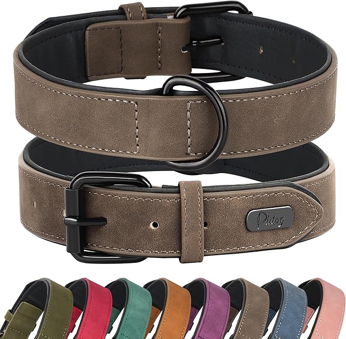 Didog Soft Padded PU Leather Dog Collar, Breathable and Adjustable Dog Collar for Large Dogs, Comfortable for Daily Walk, Brown, XL Fit Neck 17-21"(44-71 lbs)-PawvioPets