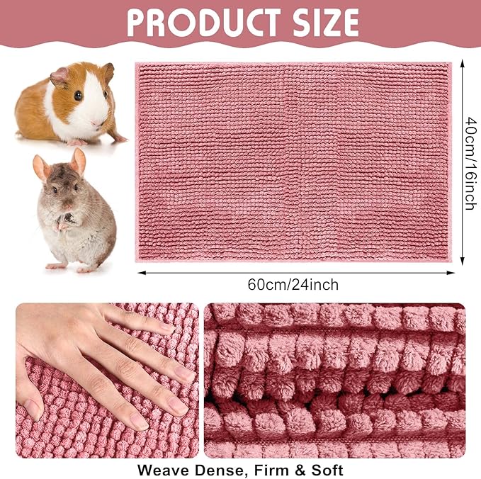 Amylove 4 Pcs Guinea Pig Cage Liner Guinea Pig Bedding Washable Fleece Pee Pads Reusable Small Animals Training Mat Small Animal Sleeping Bed for Bunny Hamster(Pink,16 x 24 Inch)-PawvioPets