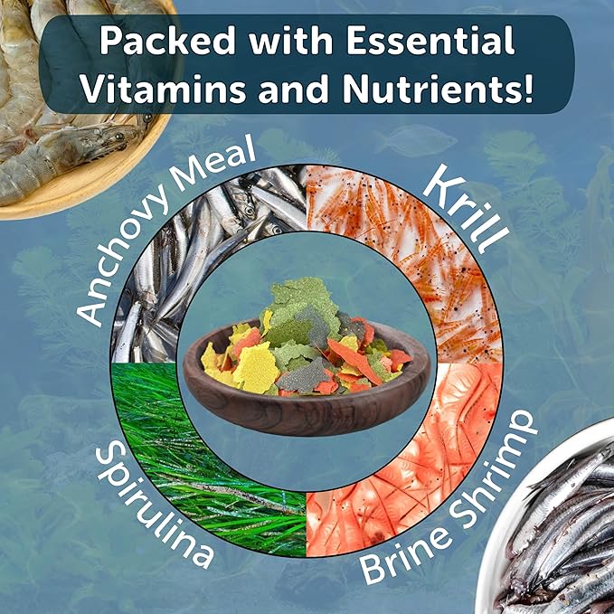 Aquatic Foods Inc. Marine Fish Flakes of Red & Green Algae, Seaweed for Tangs, Butterflies, Angelfish, Anthias, Clown Fish, Damsels Also Pellet Mix, Wafer Mix Included… AFI 1-lb 2oz-PawvioPets