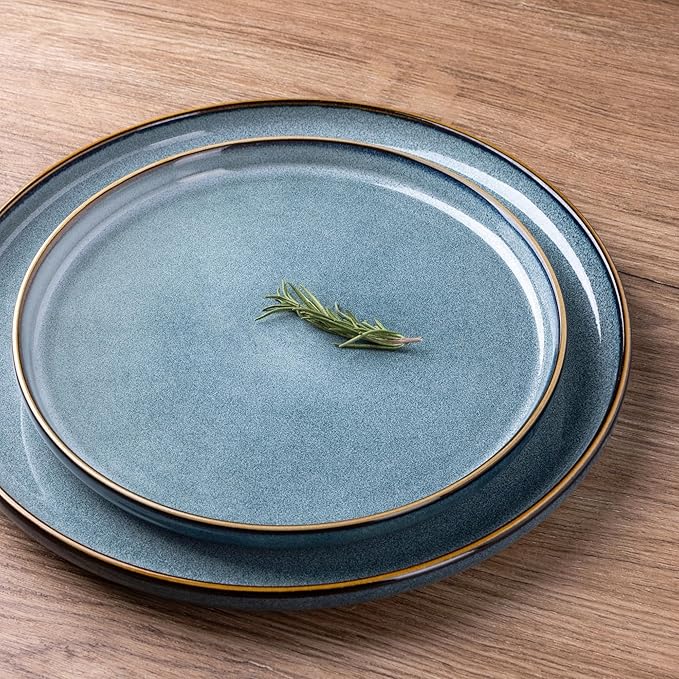 GBHOME Ceramic Dinnerware Sets for 6, 18 Pieces Stoneware Plates and Bowls Sets, Scratch Resistant Dishes, Dishwasher & Microwave Safe, Space Blue-PawvioPets