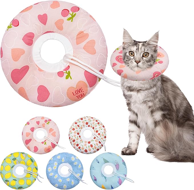 Cat Cone Soft Collar - Adjustable Recovery E Collar for Small, Medium, Large Cats - Cute Donut After Surgery, Anti-Lick Wound Healing Elizabethan for Kittens (Pink Heart, Medium)-PawvioPets