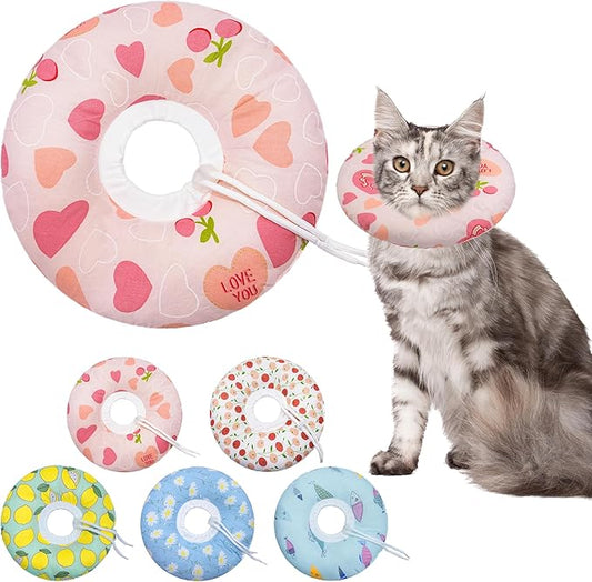 Cat Cone Soft Collar - Adjustable Recovery E Collar for Small, Medium, Large Cats - Cute Donut After Surgery, Anti-Lick Wound Healing Elizabethan for Kittens (Pink Heart, Medium)-PawvioPets