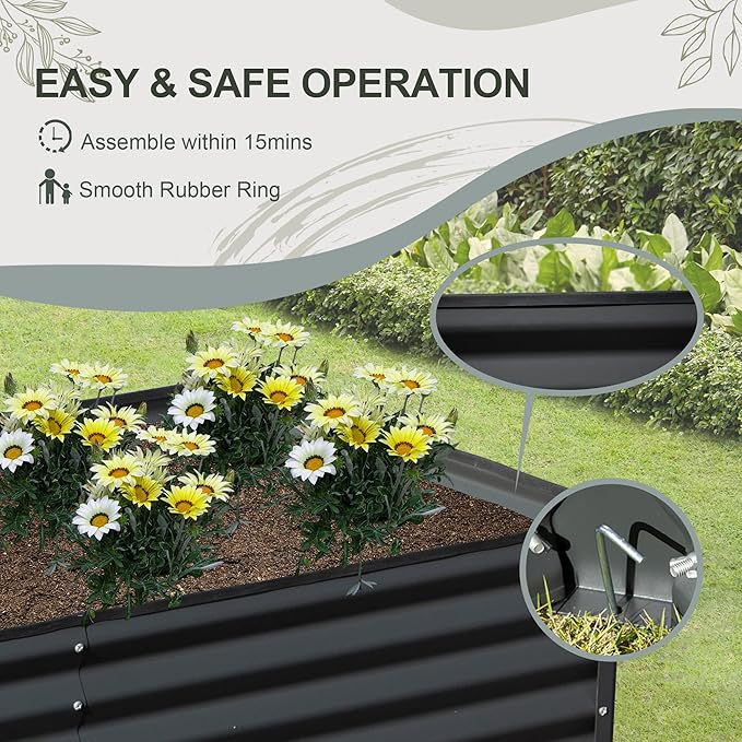 Domi Raised Garden Beds Outdoor, 6x3x2ft Thickening Tall Metal Rectangular Deep Root Box Planter for Vegetables, Flowers, Herbs, and Succulents 2" Deep w/ 256 Gallon Capacity - Dark Gray-PawvioPets